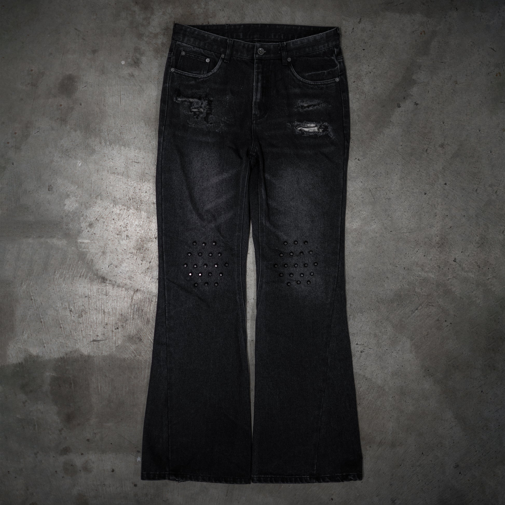 Studded Twisted Flare Jeans